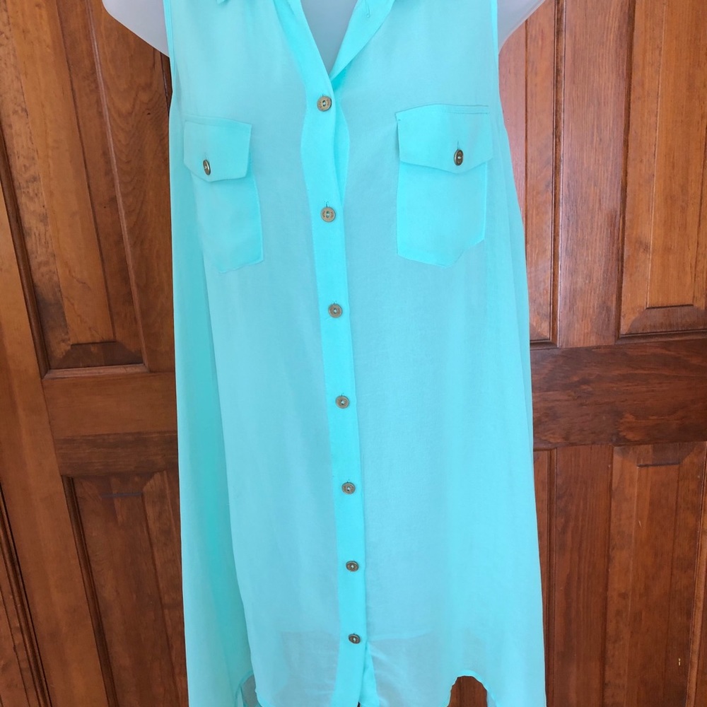BCBG MAXAZRIA Oversized Mint Sheer Sleeveless Top